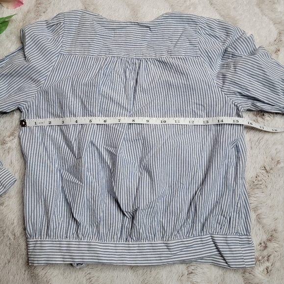 ✨️CL Madewell Blue White Stripe Cropped Top Sash Accent Size XXS - Picture 10 of 11
